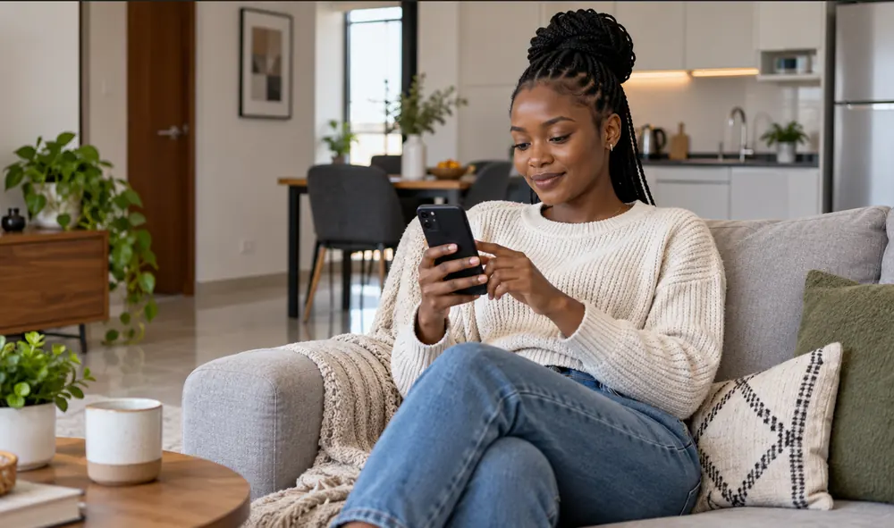 Tenant using a phone at home